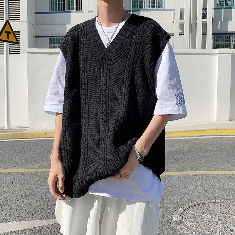 Sweater Vest Men Simple All-match V-neck Solid Sleeveless Male Tops Basic Cozy Korean Style Ins Leisure Knitted Plus Size M-3XL
